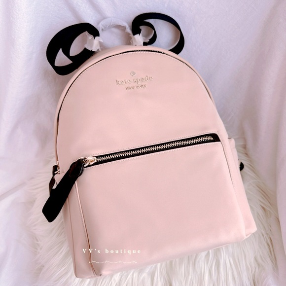 NWT Kate Spade Chelsea Colorblock Nylon Medium Backpack Warm Beige Black KE955 main image 7